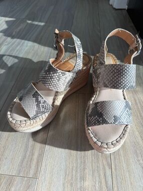 Dolce Vita Snake-Print Espadrille Wedges in Taupe and Gray